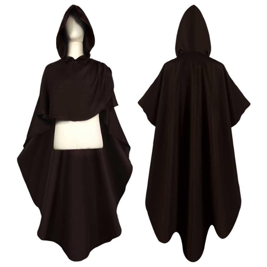 YJZQ Large Halloween Cape Robe Medieval European Men's Outfit Long Hooded Knight Cape Cloak Comic Cosplay Party Costume Fancy Dress for Adults, 2XL, Coffee