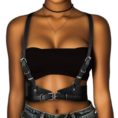 9571 Women Girl Punk Leather Harness Belt Adjustable Body Waist Wholesale ? Punk Style Black Leather Harness Belt  main image 3