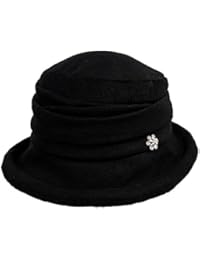 SIGGI Womens Black Vintage Wool Felt Cloche Bucket Hat Winter Fall Packable
