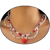 Y2K Layered Pearl Choker Necklaces for Women Crystal Beaded Strawberry Pendant Necklace Vintage Bow Heart Cross Choker Butterfly Tassel Chain Graceful Jewelry Gifts