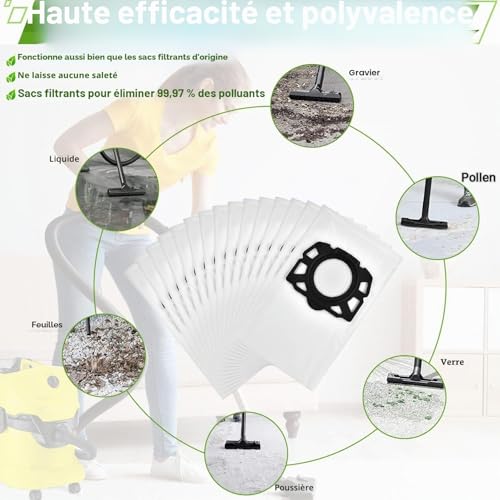 Rebirthcare Kärcher 2.863-006.0 Fleece Filter Bags 487 WD4 WD5 WD6 WD5P WD6P Premium MV4 MV5 MV6 Filter Bags for Wet and Dry Vacuum Cleaners Pack of 15