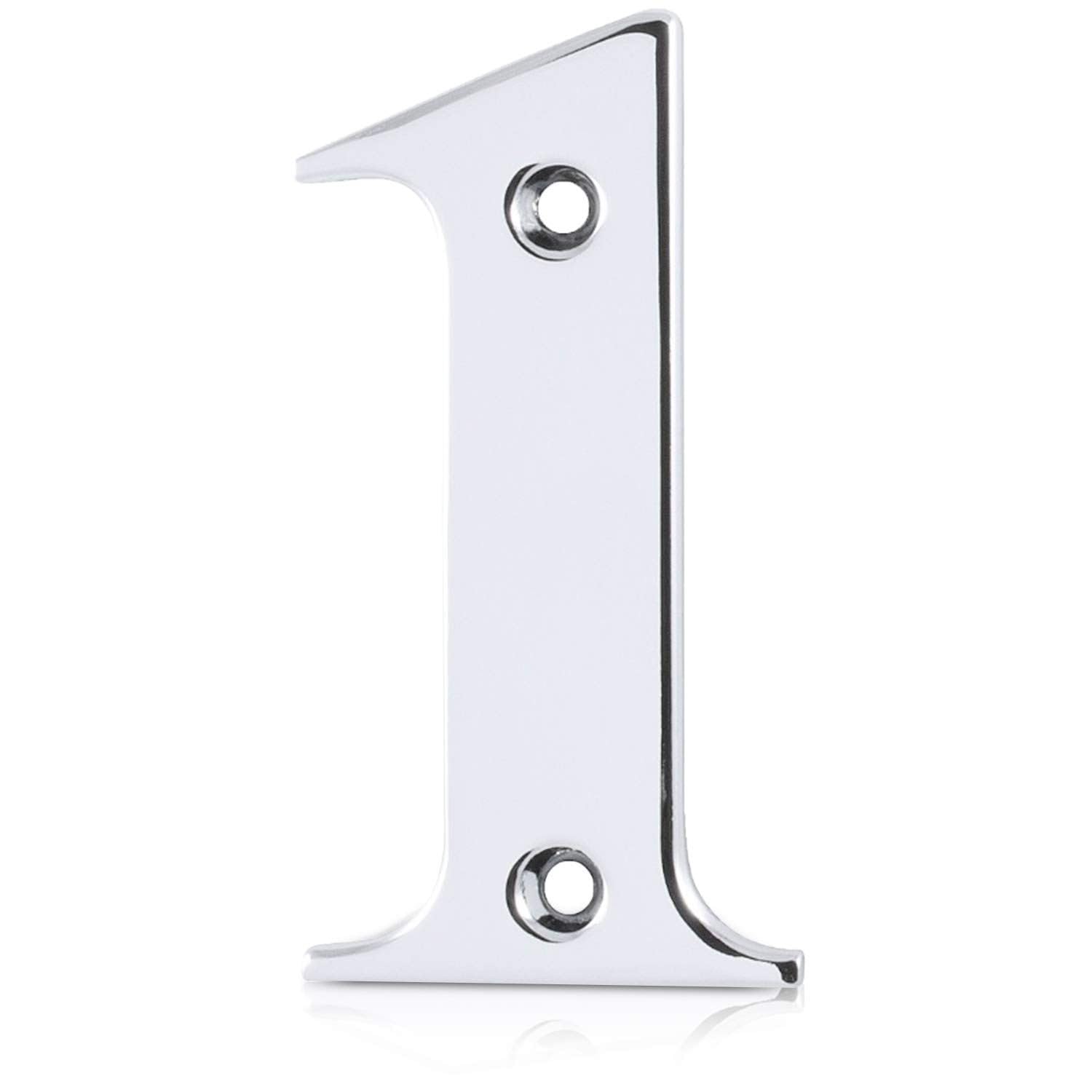 XFORT Polished Chrome Front Door Number 1, House Number Suitable for All Door Types including Wooden, uPVC, and Composite.