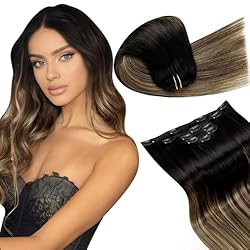 LaaVoo Clip in Hair Extensions Black Ombre Clip in