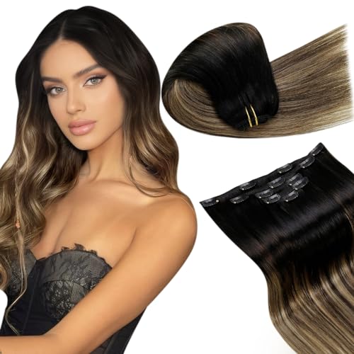 LaaVoo Clip in Hair Extensions Black Ombre Clip in