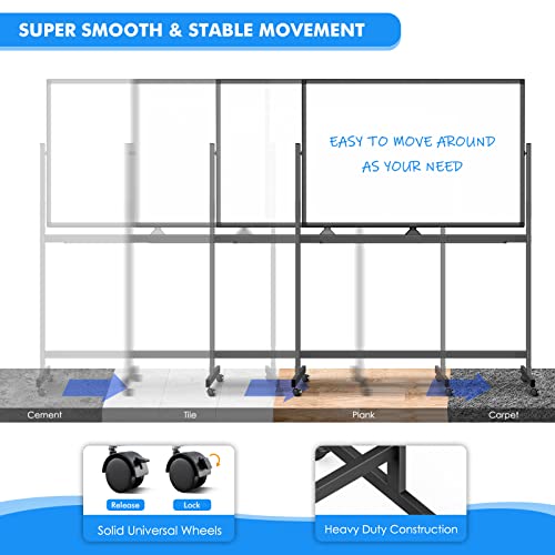 Large Rolling White Board Easel on Wheel, Maxtek 48x32 inches Double