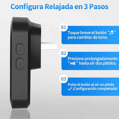 Timbre Inalámbrico para Puerta Exteriores Traje, Timbres InaláMbricos Para Casa, Receptor, Timbre Inalambrico Exterior, Rango De Trabajo De 300m Con 60 MelodíAs, 5 Niveles De Volumen