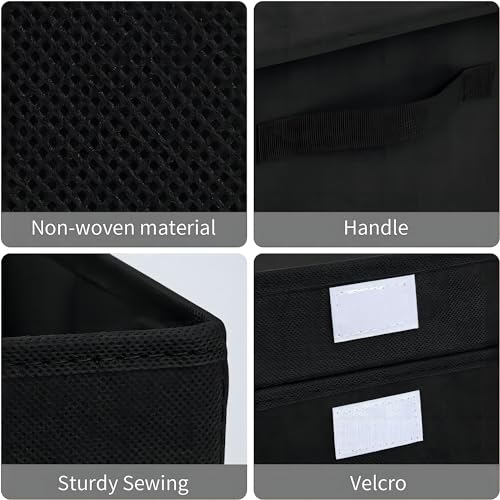 Homsorout Foldable Storage Boxes with Lids - Wardrobe Organiser Bin with Handle Fabric Basket Containers for Clothes, Book, Shelf, Office, Large x2-23.75L, Black