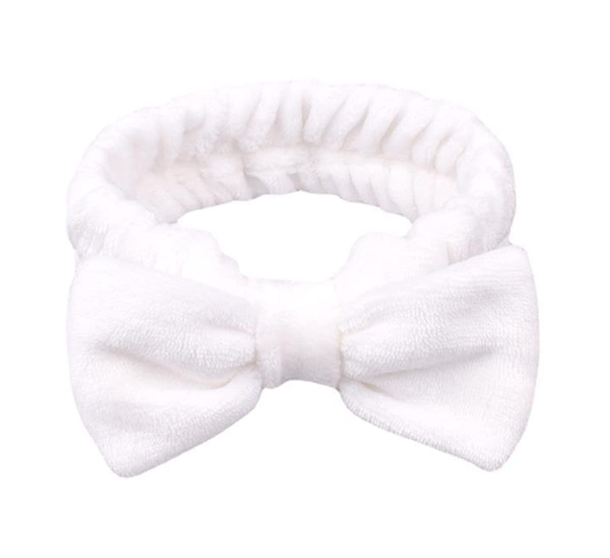 scicent Spa Headband for Women–Bowknot Hair Bands Makeup Head band Women Coral Fleece Elastic Headband Washing Face Hair Wrap For Facial Cosmetic Shower Yoga Sports - White — image 1