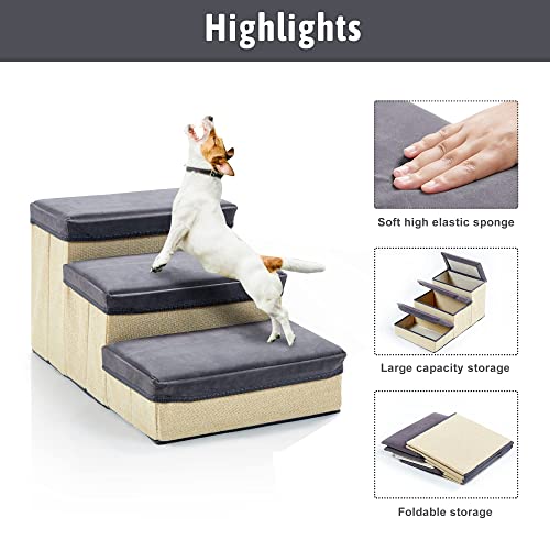 INRLKIT 3Tier Pet Stairs, Foldable Dog Steps Dog Stairs/Ramps/Ladder