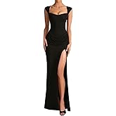 HUROGON Women's Prom Maxi Dress Sleeveless Ruched Sexy Bodycon Cocktail Slit Wedding Guest Dress Elegant Evening Long Gown