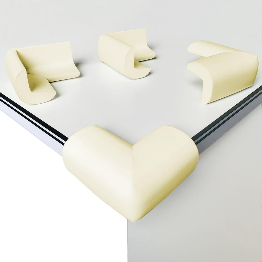 Santme 8 Pack Child Safety Corner Protectors, Soft Foam Baby Proofing Corner Guards Right Angle No Smell Table Corner Protectors for Baby and Kids Beige