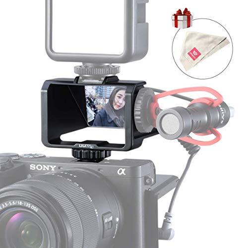 UURig Selfie Vlog Mirror Bracket for Sony A7 III II Flip Screen for Fujifilm XT3 XT20 Canon Panasonic GX85 Nikon Z7 Z6 w Cleaning Cloth, Microphone/Fill Light Extension Bracket for Mirror-Less Camera