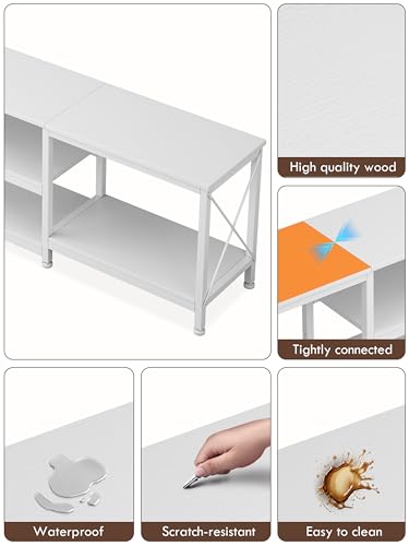 Jubestry TV Table with Shelves Up To 75 Inch Entertainment Center and TV Console Table for Home Living Room 180 * 40 * 60cm White