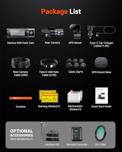 Vantrue N5S 4 Channel WiFi 360 Degree Dash Cam, STARVIS 2, IR Night Vision, 2.7K+1080P*2+1440P Front Rear Inside Dashcam, Voice Control, GPS, 24 Hours Parking Mode, Support 1TB Max