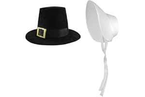 Nicky Bigs Novelties Pilgrim Top Hat and Bonnet Costume Set, Black White, One Size