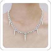 Quizzhe Silver Punk Spiked Chokers Necklaces Rivet Goth Necklaces Chokers with Spikes and Chain Streetwear jewelry Metal Hard Rock Style Men Women Party Night Club Costume Accessories (Style3)