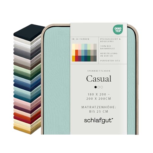 schlafgut Casual Spannbettlaken 180x200 cm 100% Bio-Baumwolle, Petrol Light