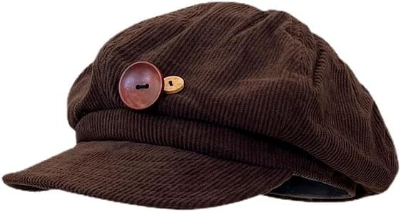 Corduroy Newsboy Hats for Women Vintage Button Decor  display picture 2
