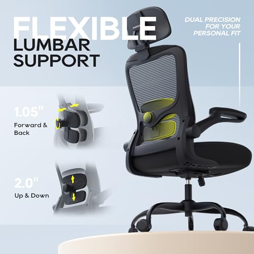 Ergonomic Office Chair for Long Hours, Adjustable Padded Lumbar Support for Lower Back Relief, 330 lb Capacity, Comfortable Computer Desk Chair for Home Office, Work & Study