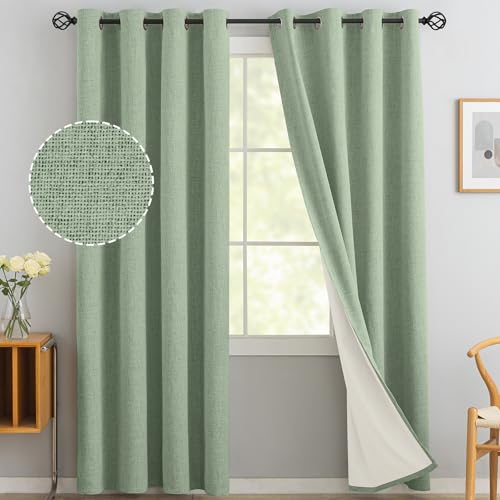 Yakamok Light Sage Green Linen Texture Curtains