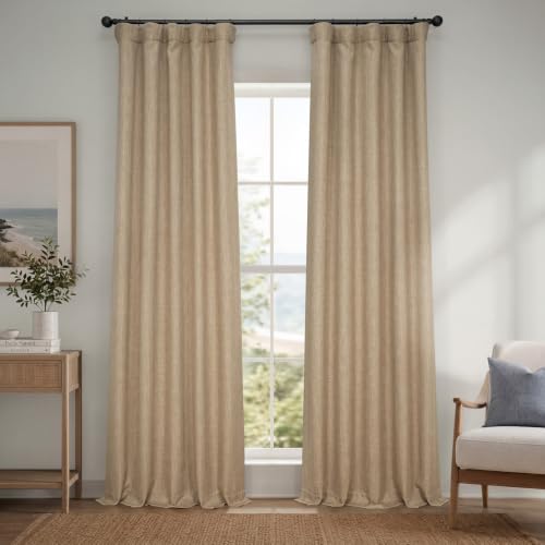 HPD Half Price Drapes Faux Linen Textured Room Darkening Curtains for Bedroom 108 Inches Long (1 Panel), 50W X 108L Curtains for Living Room Home Decor, Nomad Tan