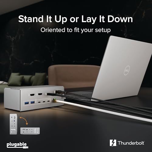 Plugable Thunderbolt 5 Dock: 16-in-1, Dual HDMI 2.1 Up to 8K 60Hz / 4K 144Hz, 140W Laptop Charging, 2.5GbE, Fanless, Driverless TAA Compliant Docking Station for MacBook Pro/Air & Windows (TBT-UDH2)