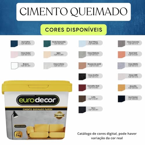 Cimento Queimado 5KG Euro decor para Parede e Piso | Revestimento Decorativo com Efeito Cimento Queimado, Acabamento Moderno e Alta Durabilidade (Crômio, 5KG)