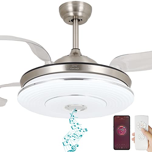 DewShrimp Retractable Ceiling Fan with Lights and Bluetooth Speaker