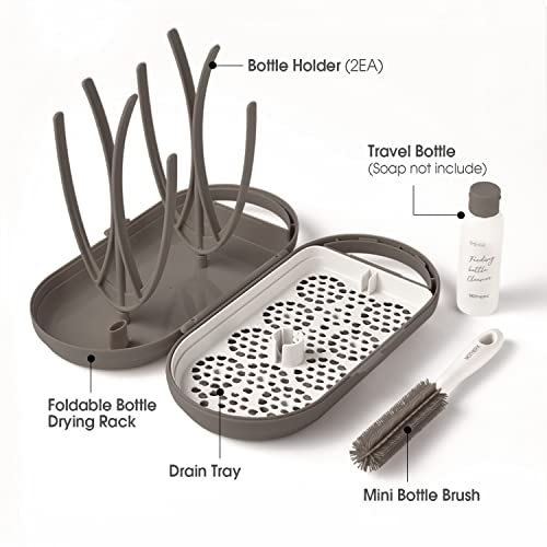 MOTHER-K Travel Baby Bottle Drying Rack with Bottle Brush Soap