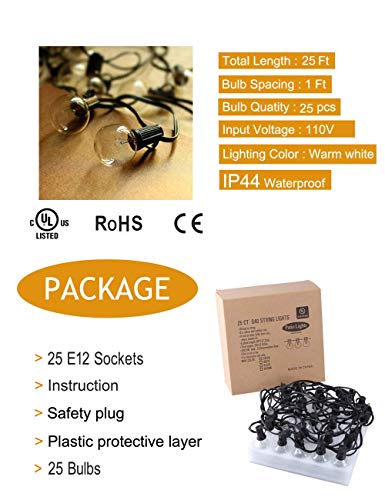 Afirst Outdoor String Lights 25Ft with 25 Edison Bulbs Vintage Hanging String Lights for Porch Market Backyard Patio Party Wedding Gazebo Lighting-Black