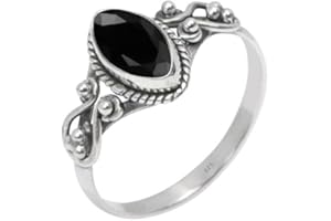 SILVEBIZ Ring, 925 Sterling Silver Statement Ring For Women, Handmade Ring Gemstone Promise Ring for Birthday Christmas Gift For Her Ring Size US