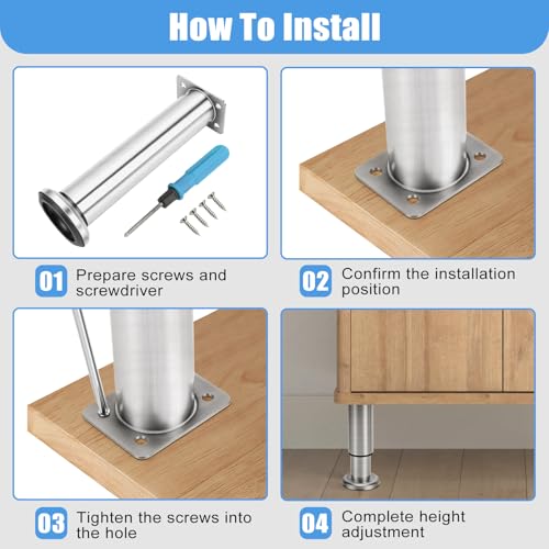 Set of 4 Adjustable Stainless Steel Furniture Legs, Table Legs, Bed Legs, Bathroom Furniture Feet for TV Cabinet, Sofa, Chair, Bathroom (18-30 cm)
