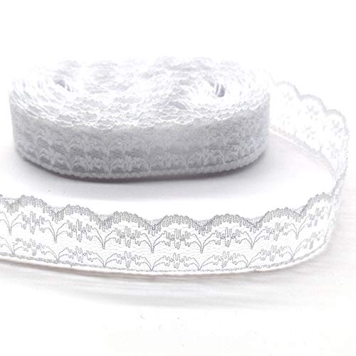50Yards Lace Ribbon Roll Floral Lace Trim Webbing Fabric Width 2.2cm for DIY Jewelry Making Craft Clothes Accessories Gift Wrapping (White)