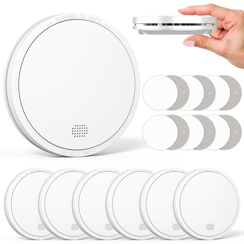 CHZHVAN Smoke Detector 10 Year Battery with Magnetic Holder, European Standard EN14604 Tested Fire Alarm No Drilling 85 dB Smoke Alarm Set of 6