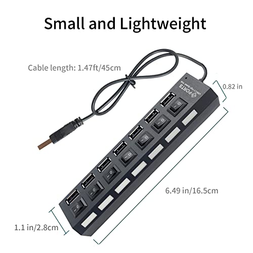 7Port USB Hub 2.0, USB Hub USB Splitter with Individual Switches for