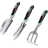 ZUZUAN Garden Tool Set, 3 Pack Aluminum Heavy Duty Gardening Kit Includes Hand Trowel, Transplant Trowel and Cultivator Hand Rake with Soft Rubberized Non-Slip Ergonomic Handle, Garden Gifts