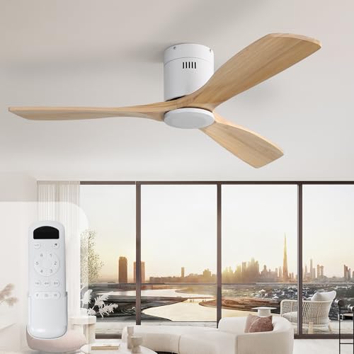 Sofucor 132 cm Solid Wood Ceiling Fan, 6 Speed, Control, Timer, DC Motor, Silent Ceiling Fan for Bedroom Living Room