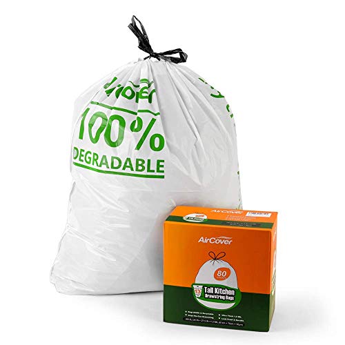 Aircover 13 Gallon Biodegradable Trash Bags, 80 Count Extra Thick 1.2 MIL Recyclable Tall