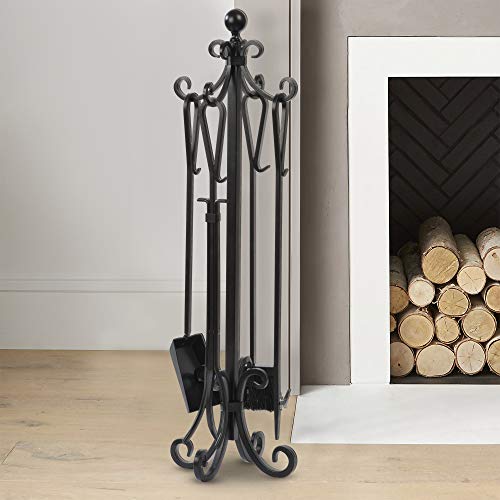 Amagabeli 5 Pieces Scroll Fireplace Tools Set Black Cast Iron Toolset