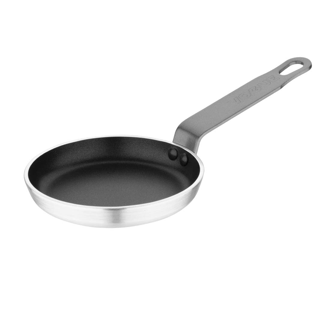 Vogue Aluminium Non-Stick Teflon Blinis Small Frying Pan 12 cm / 160 ml, Black & Silver, Size: 20(H) x120(Dia) mm, Fried Eggs or Pancakes Pan, Not Induction Compatible, T358