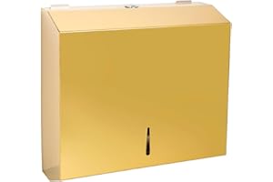 TOBEFORT Comercial Paper Towel Dispenser Wall Mount, Brushed Gold Stainless Steel Hand Towel Dispenser with Lock, Large Capacity Trifold/C Fold Paper Towel Holder for Bathroom Kitchen Office Public Places