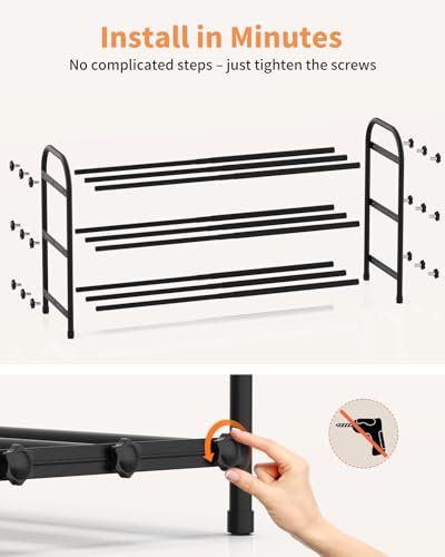 Anhow 3 Tier Shoe Rack, Space-Saving Expandable Metal Shoe Rack Open for 6-12 Pairs of Shoes for Entrance, Living Room, Hallway, Bedroom, Wardrobe (Black)