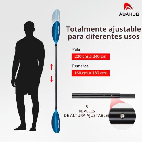 Abahub Paddle Kayak Adjustable 220cm to 240cm Double Aluminium Paddle with Paddle Line for Kayak Rowing Boat Canoe Black/White/Blue/Green/Orange/Yellow/Turquoise
