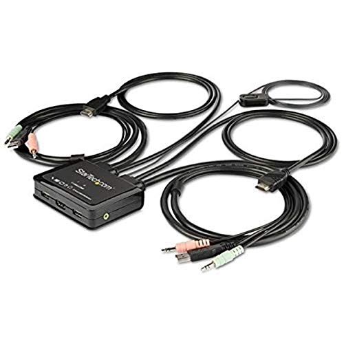 StarTech com 2 Port HDMI KVM Switch - 4K 60Hz - Compact Dual Port UHD/Ultra HD USB Desktop KVM Switch w/Integrated 4ft Cables & Audio - Bus Powered & Remote Switching - MacBook ThinkPad (SV211HDUA4K)