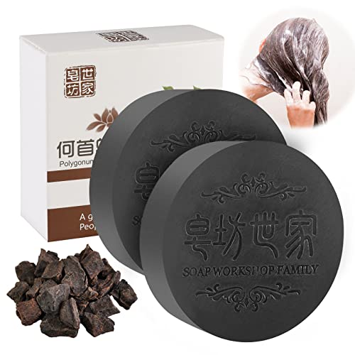 ENFLNI Black & Thick Hair Fallopia Multiflora Shampoo Bar, 2 Pcs He Shou Wu Shampoo Soap, He Shou Wu Extract Shampoo, Deeply Cleanses the Hair and Scalp. Promotes Hair Growth and Prevents Hair Loss
