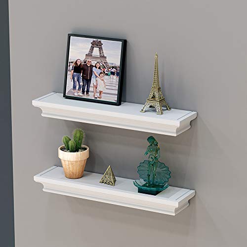 Floating Shelves White for Wall, Crown Molding Wall Mounted Shelves Set of 2 (White, 16.9x4x1.8