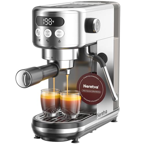 Siebträgermaschine, 20 Bar Klein Espressomaschine Edelstahl Professionelle Siebträger Kaffeemaschine mit LED-Anzeige & Starker Milchschäumer für Barista, Espresso, Latte und Cappuccino