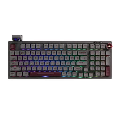 EPOMAKER RT100 97 Keys Gasket BT5.0/2.4G/USB-C Mechanical Keyboard with Customizable Display Screen, Knob, Hot Swappable Socket, 5000mAh Battery for Win/Mac (Retro White, Wisteria Tactile Switch)