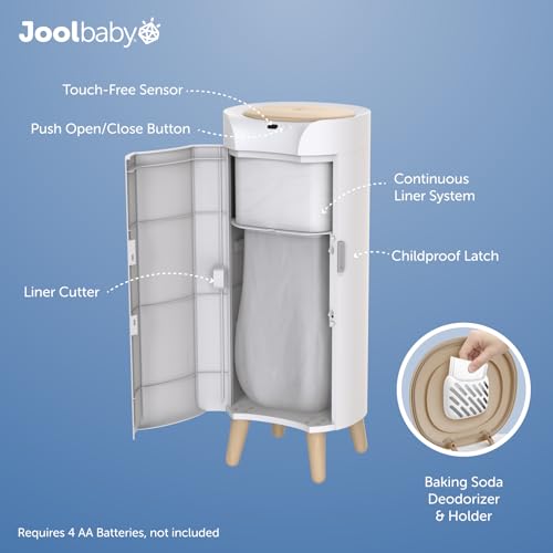 Jool Baby SmartWave Plus Diaper Pail & Refill – Motion Sensing Lid with Odor Lock – Compatible with Regular Trash Bags – Holds up to 50 Newborn Diapers