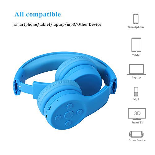 Kids Wireless Headphones, Yusonic Volume Limited kids headphones for kids with music share port and Built-in Microphone (e2, blue)